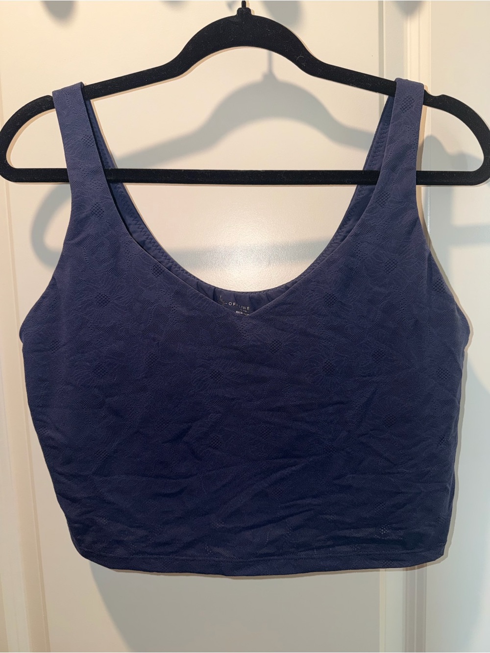 Aerie Offline athletic tank with shelf bra| Navy blue lace